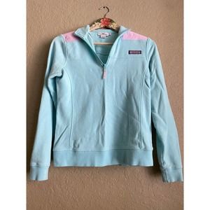 Vineyard Vines Women Color Block Teal Pink Quarter Zip Pullover Sweater Size XS